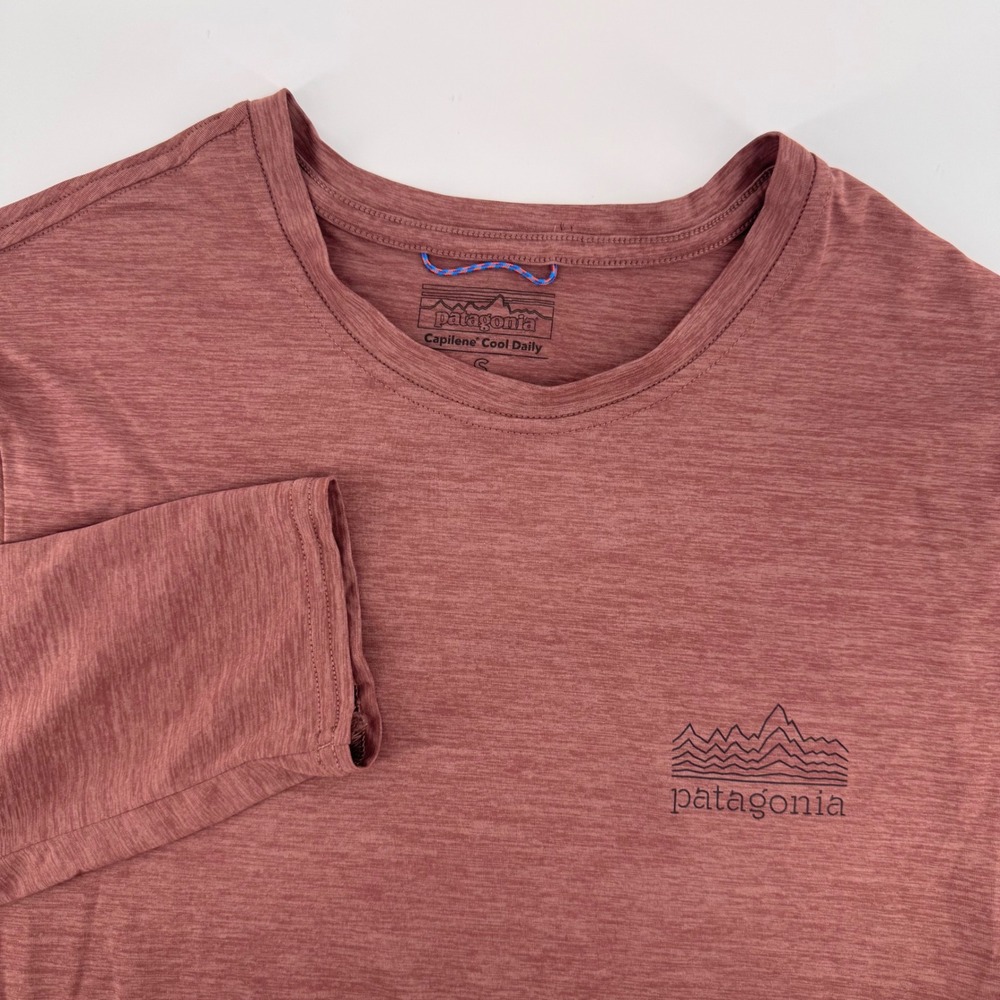 Patagonia Capilene Cool Daily Shirt Mens S Rosehip Heathered Mountain Graphic LS